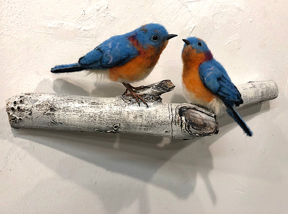 Two Eastern Bluebirds — needlefelted wool