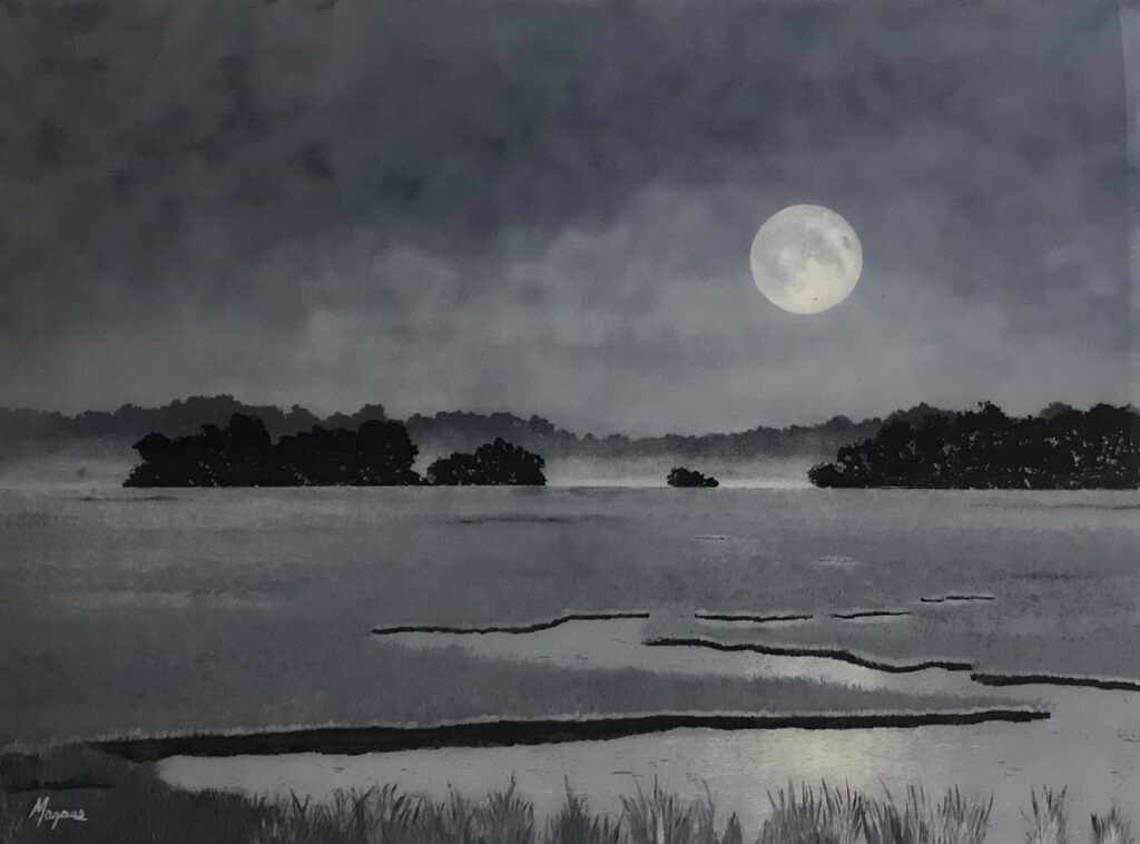 “Lowcountry Moon” — acrylic on Lexan plexiglass