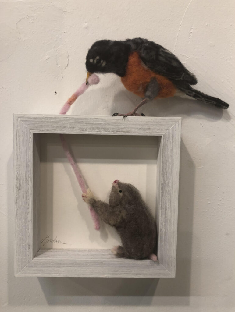 Robin vs Mole — needlefelted wool