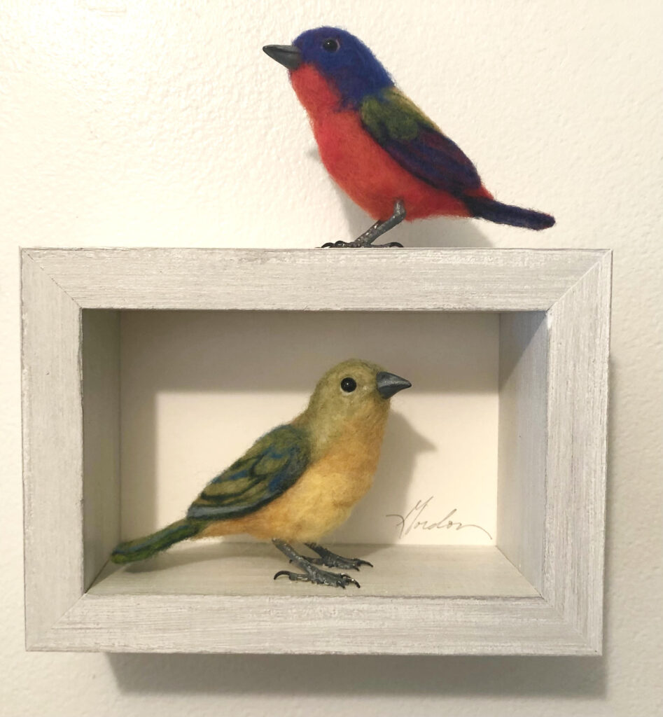 Painted Buntings — needlefelted wool