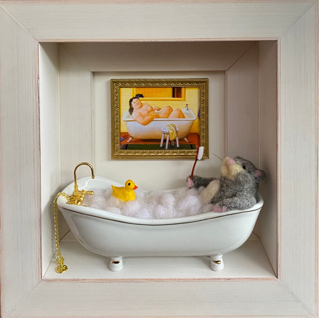 Bathing with Botero — needlefelted wool