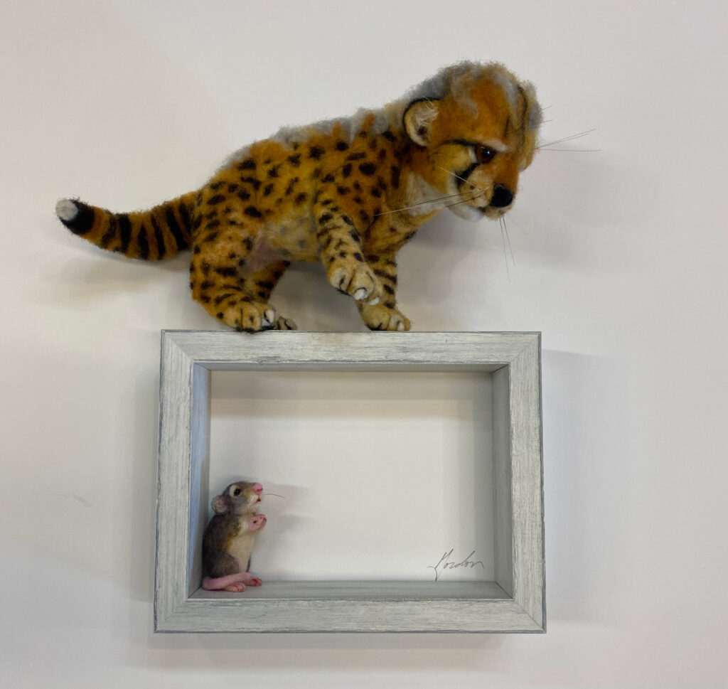 Cheetah and Mouse game — needlefelted wool
