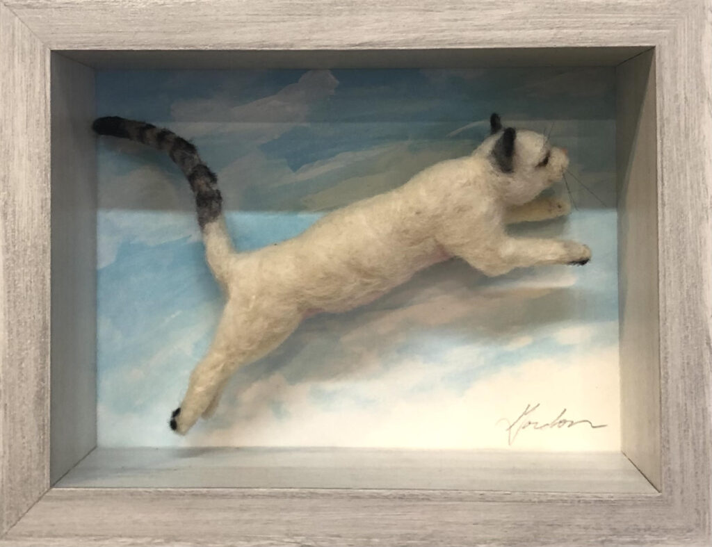 Jumping Cat — needlefelted wool