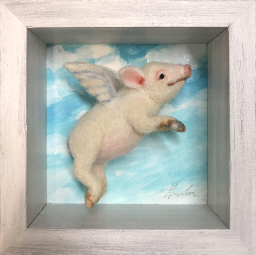Flying Pig — needlefelted wool