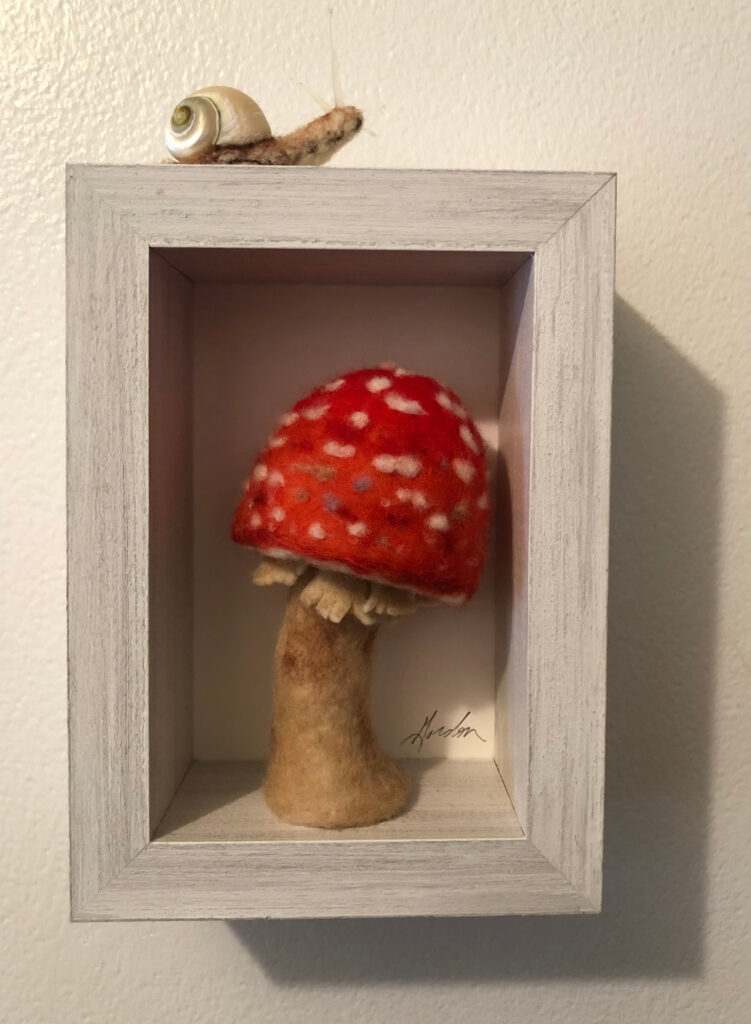 Mushroom and Snail — needlefelted wool