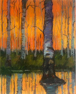 Birches — acrylic on Lexan plexiglass