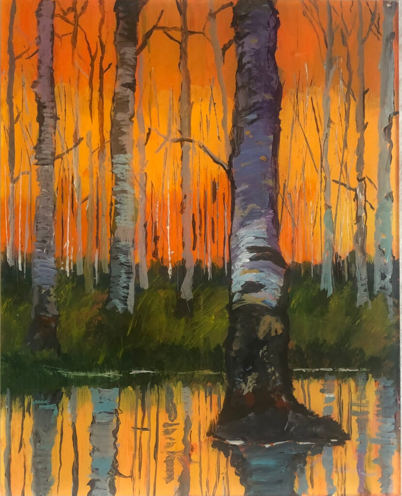 Birches — acrylic on Lexan plexiglass