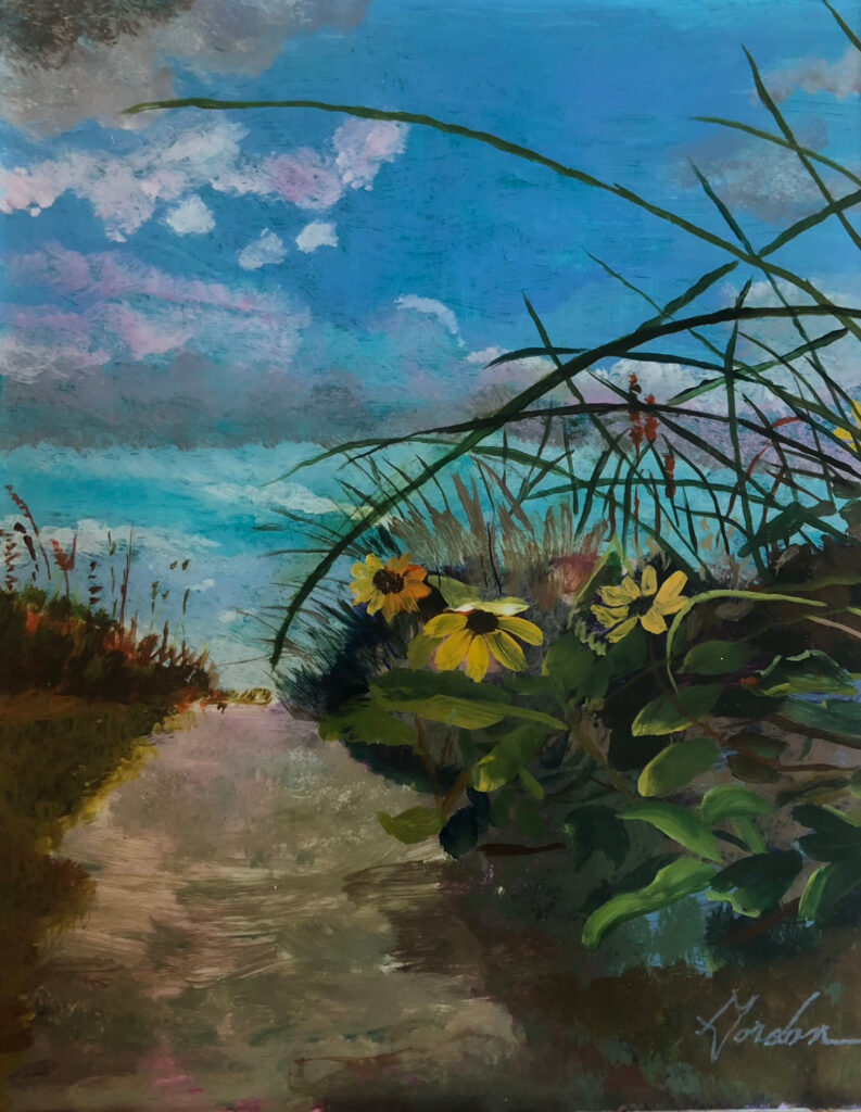 Black-eyed Susans — acrylic on Lexan plexiglass