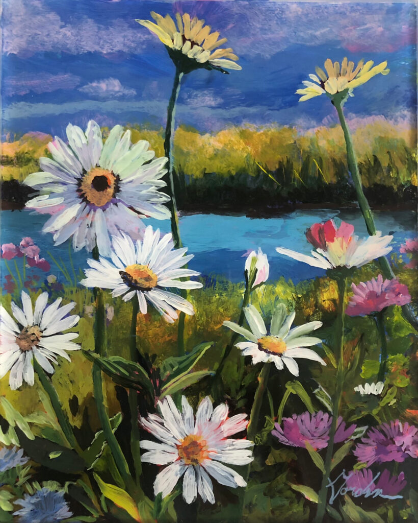 Daisies — acrylic on Lexan plexiglass