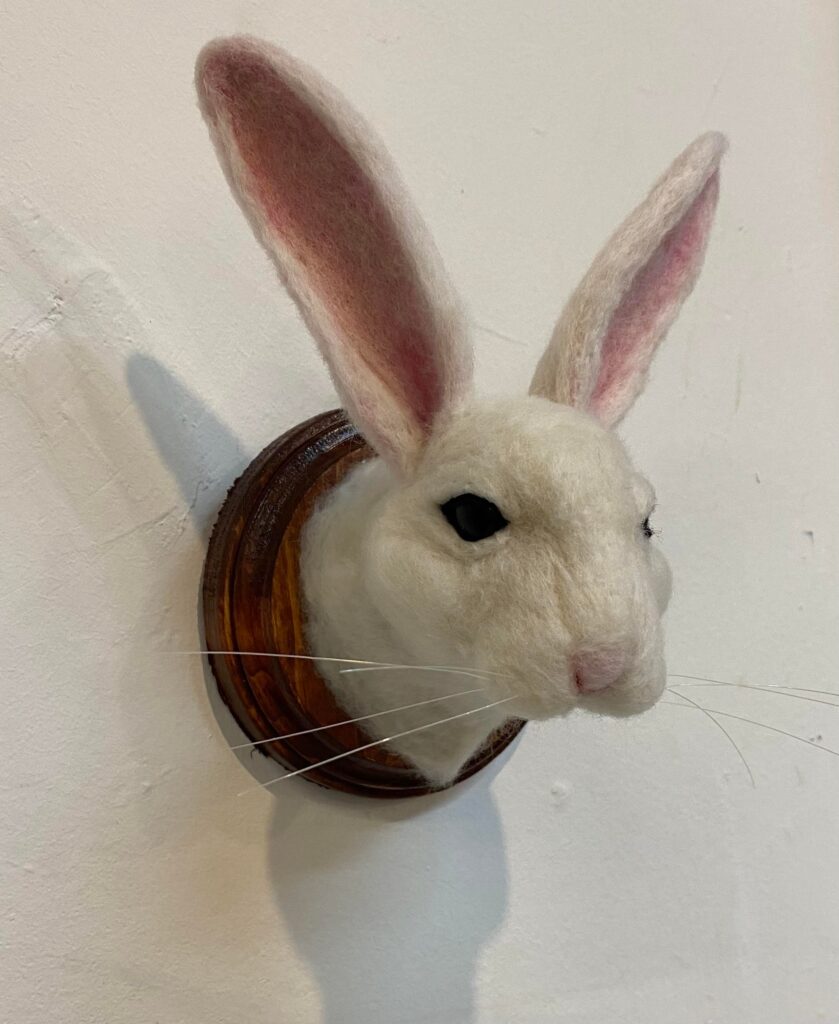White Bunny Trophy Mount — needlefelted wool
