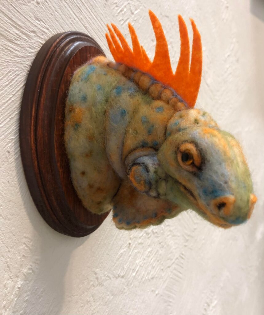 Iguana Trophy — needlefelted wool