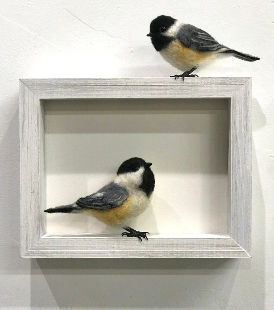Two Chickadees — needlefelted wool