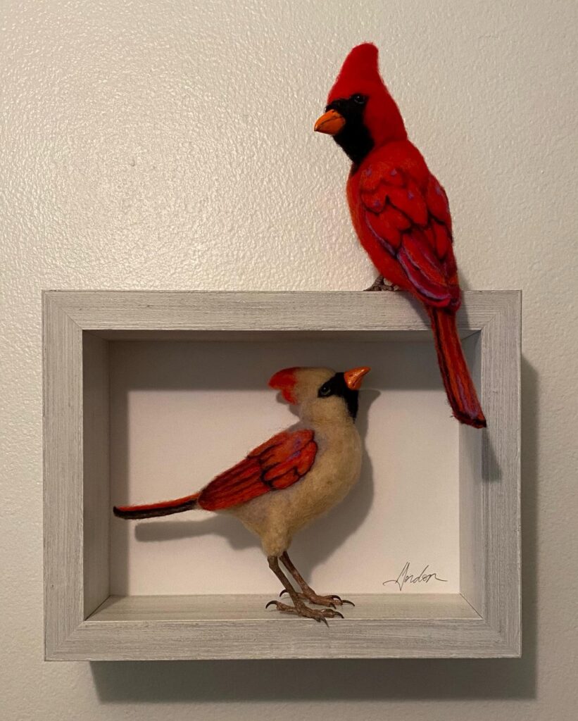 Cardinals Male and Female #2 — needlefelted wool